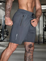 Shorts Casuales Para Hombre De Color Sólido Con Bolsillos De Cierre De Cremallera Y Cintura Elástica Con Cordón. Adecuados Para Verano Y Uso Diario. - details 15
