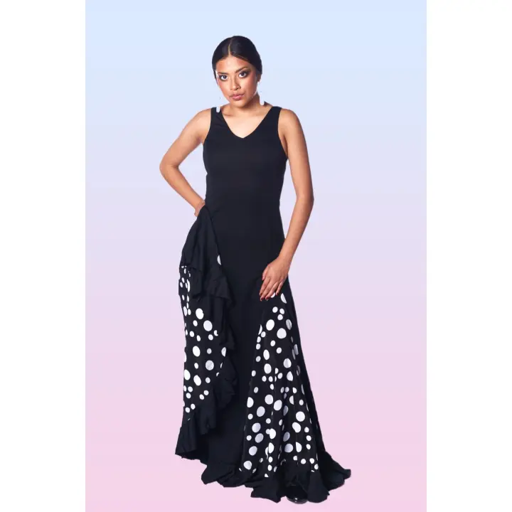 ANUKA Vestido Flamenco Negro con Nesgas de Topos Rojos o Blancos - 1