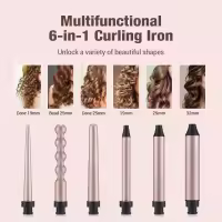 Plancha para rizar el cabello 6 en 1 para mujer, rizador de varita de pelo profesional, aparatos de peinado, rodillos de calentamiento rápido, 30s - details 2