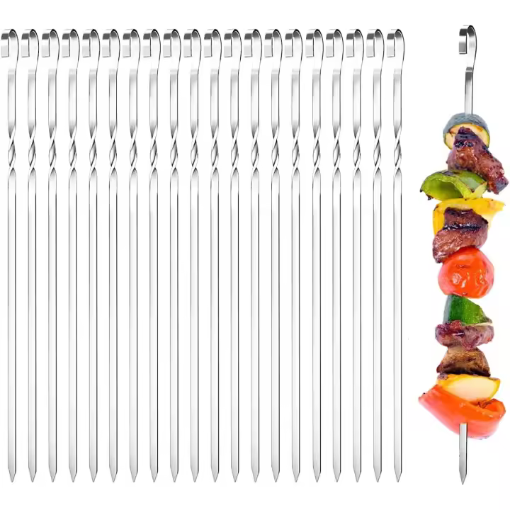 Brochetas de kebab, 20 piezas, brochetas de Maple inoxidable para barbacoa, 38 cm, brochetas reutilizables para shish kabob, herramientas de Parrilla Aptas lavajillas para Barbacoas al Aire Libre, Familia - 1
