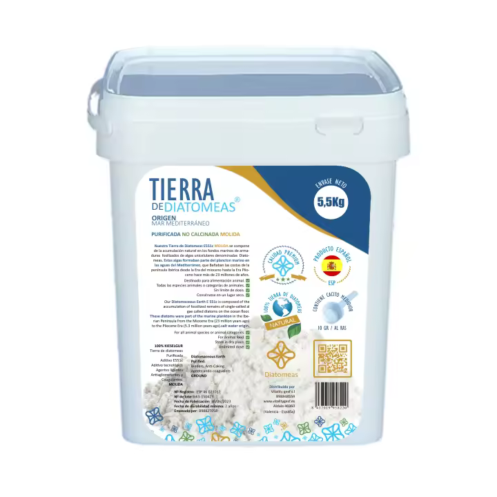Diatomeas® - Tierra de Diatomeas Molida 5,5kg - Producto 100% natural y orgánico, Tierra de diatomeas grado alimenticio para alimentación animal E551C - 1