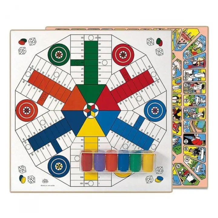 Tablero Parchis 6 jugadores y Oca de madera 40x40 cm con accesorios (Cayro T-138/6/A) - 1