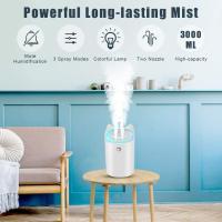 Humidificador de 3L para dormitorio (dura Hasta 20 horas), humidificador de Aire con Luz de noche que cambia de color para oficina en el hogar, 3 Modos de Niebla, 2 Boquillas - details 0