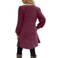 Vestido Casual Para Mujer De Color Sólido Con Botones Manga Larga Cuello Redondo A-Line Largo Hasta La Rodilla Fashion - details 35
