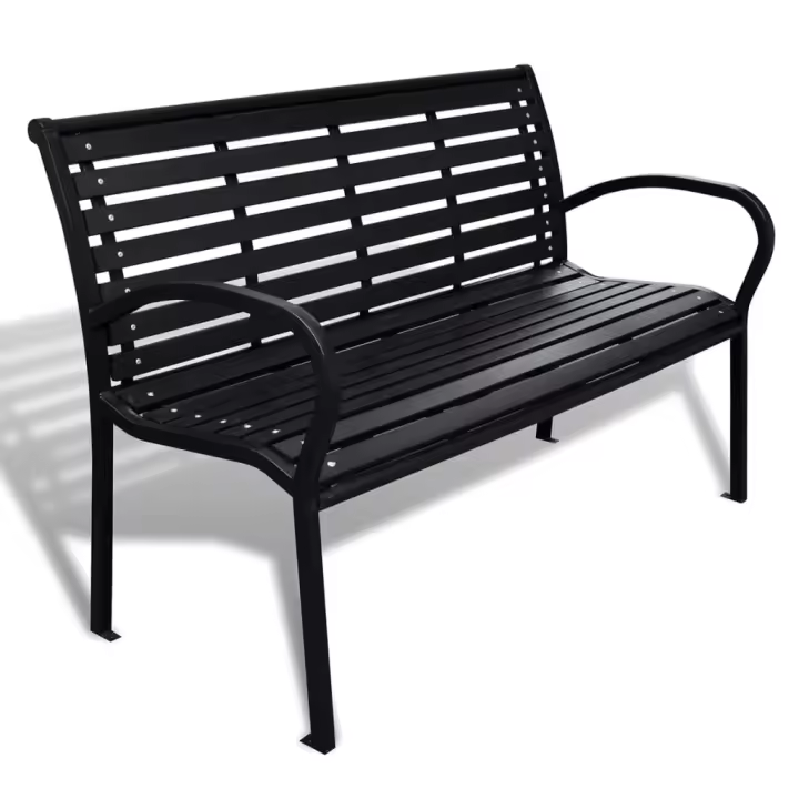 vidaXL Banco de jardín acero y WPC negro 125 cm - 1