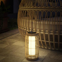 Outsunny Linterna de Jardín de Ratán Farola Solar de Exterior con Panel Solar Luces LED Encendido y Apagado Automático para Interior y Exterior Ø18x37 cm Arena - details 1