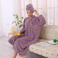 Conjunto De 2 Piezas Toalla De Baño Super Absorbente Para Mujer Con Gorro Para Secar El Cabello Ropa De Baño De Velours De Cangrejo - details 4