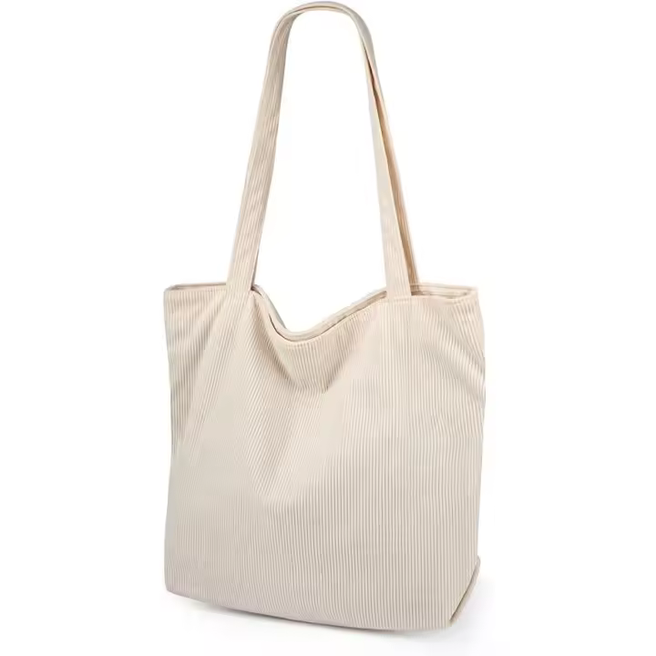 Bolso Tote de pana para Mujer, Bolso Hobo with Cremallera, Bolso de Hombre informal de gran capacidad con bolsillos interiores, en beige. - 1
