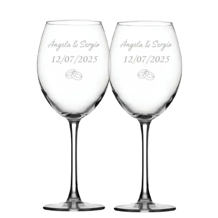 Set de 2 copas de vino grabadas a láser - Presentadas en elegante caja - 39CL - Regalo para novios - Regalo para parejas - Regalo de aniversario - 1