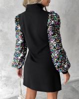 Vestido De Encaje Negro Para Mujer Elegante Otoño Primavera Manga Farol Cuello Redondo Casual Mini Vestido Fiesta Slim Fit Polyester - details 1