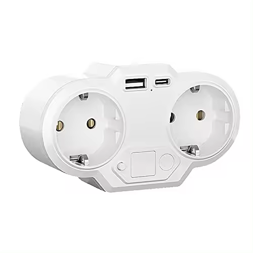 Enchufe USB Pared, 4 en1 Pared Adaptador Enchufe, Ladron Enchufes con 1Type C USB+1 Type A USB Puertos+2 Enchufes CA,con Luz Calida LED Noche. - 1