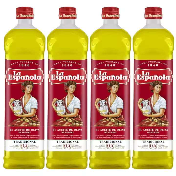 4ud Aceite de oliva LA ESPAÑOLA suave 0,4º botella 1 litro - 1
