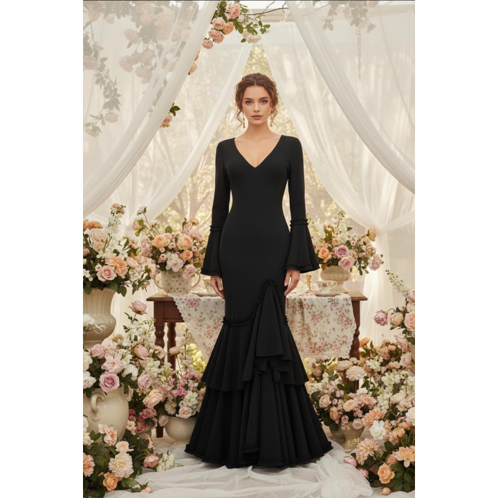 VESTIDO FLAMENCA  LICRA FABRICADO EN    ITALIA EW0491. TALLAS XS/S 34/36 - 72CM 60CM 76CM . M/L  38/40 - 80CM 68CM 84CM . XL/XXL  - 42/44/46 - 92CM 80CM 96CM  LARGO 150CM