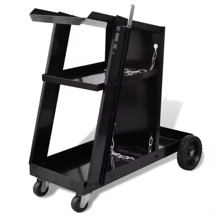 Carro de soldadura negro con 3 estantes organizador de taller - 1