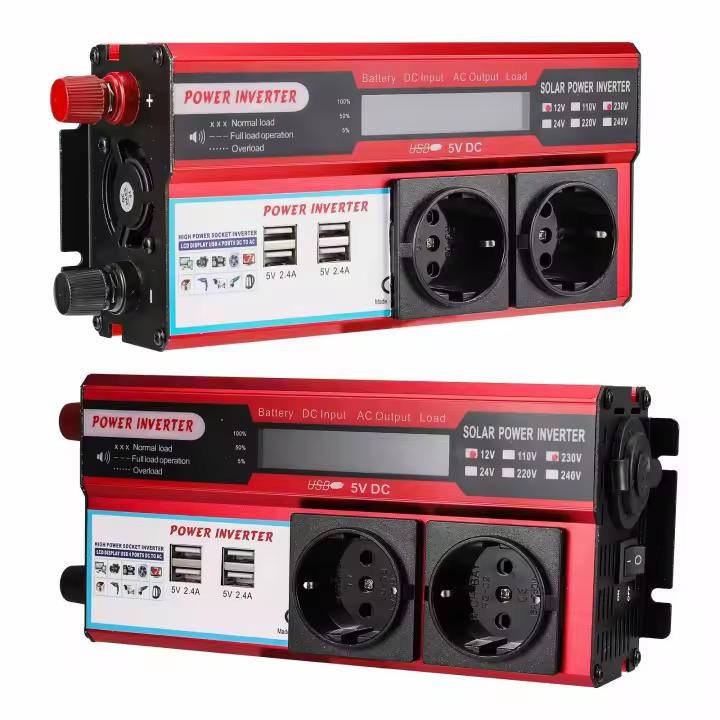Inversor de corriente de 4000 W y 3000 W con 4 puertos de carga USB de la UE y pantalla LED, transformador de 12 V CC a 220 V CA y 230 V CA, alta eficiencia de conversión de potencia para coche, teléfono, RV. - 1
