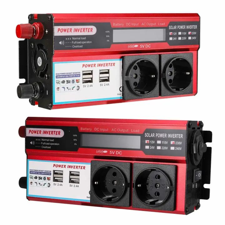 Inversor de corriente de 4000 W y 3000 W con 4 puertos de carga USB de la UE y pantalla LED, transformador de 12 V CC a 220 V CA y 230 V CA, alta eficiencia de conversión de potencia para coche, teléfono, RV. - 1