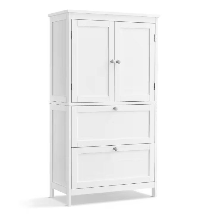 Armario de baño con gran espacio de almacenamiento, mueble con 2 cajones y 2 puertas, estante ajustable, versátil para cocina y almacenaje - 1