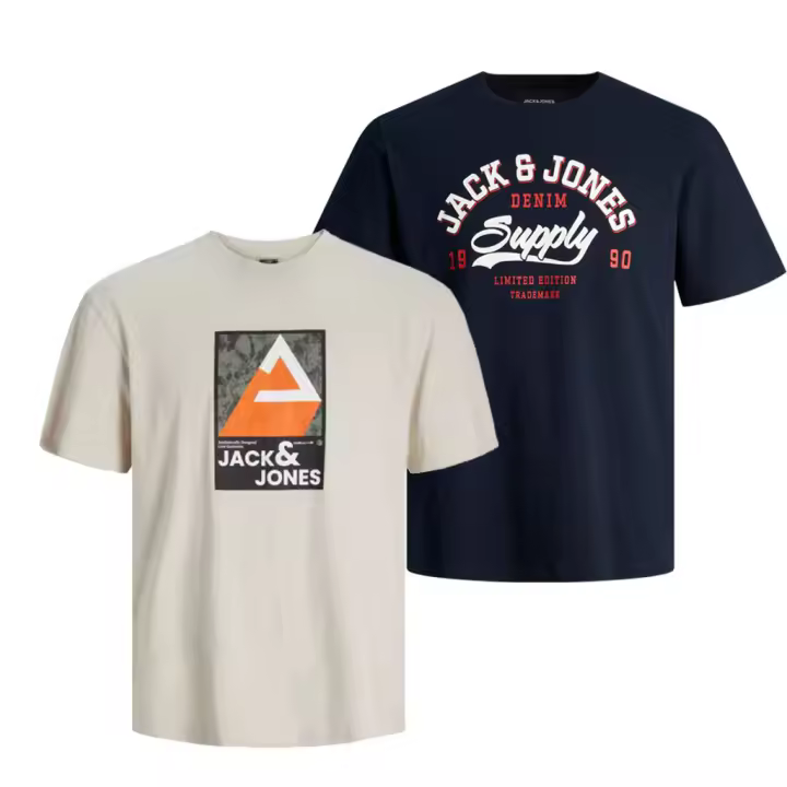[Talla L] Jack & Jones Hombre Pack 2 Camisetas de Algodón  logo estampado Moda Casual Informal Primavera Verano 256682 - 1