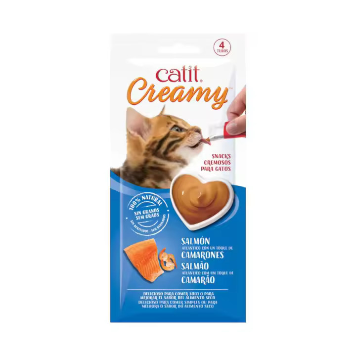 Snacks cremosos para gatos Catit Creamy – 4 Tubos Salmón y Gambas - 1