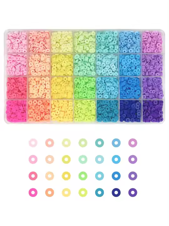 Kit De Hacer Pulseras Con 4200 Piezas De Cuentas De Arcilla Polimérica En 28 Colores Cuentas Planas Y Redondas Para Joyería Para Niñas - 1