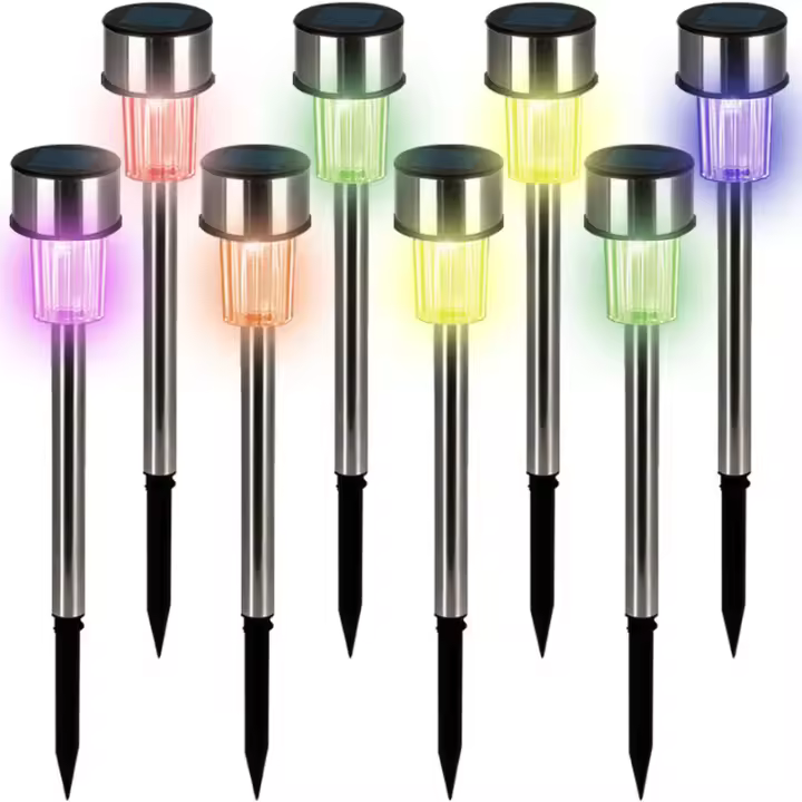 Deuba Luces solares para jardín, juego de 8 luces solares LED, acero inoxidable, caminos de jardín, terraza, iluminación solar multicolor - 1