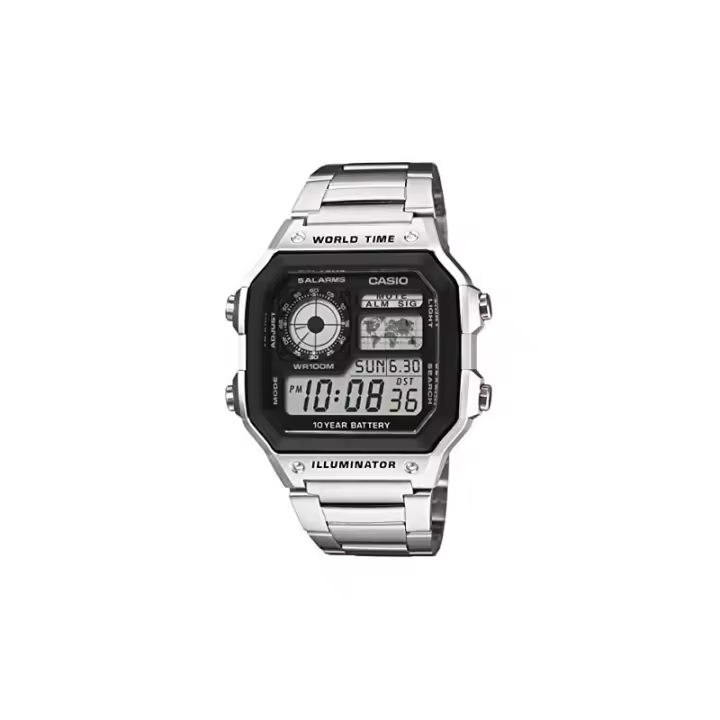 Reloj de Pulsera CASIO AE-1200WHD-1AV Digital para Hombre Color Plateado Correa Acero inoxidable AE1200WHD1A - 1