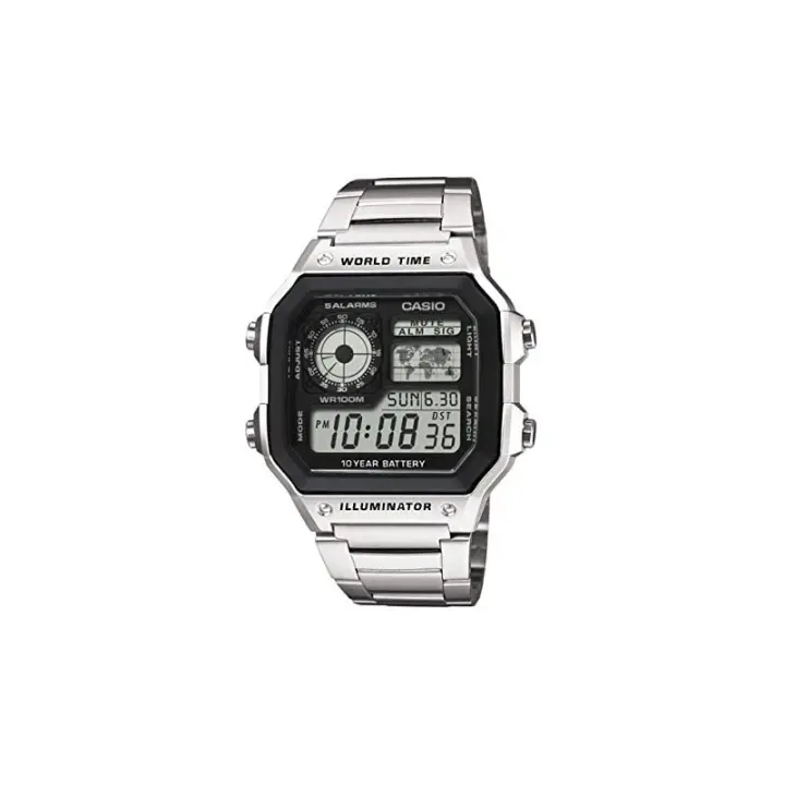 Reloj de Pulsera CASIO AE-1200WHD-1AV Digital para Hombre Color Plateado Correa Acero inoxidable AE1200WHD1A - 1