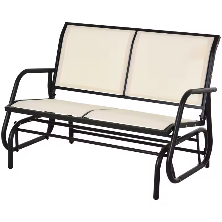 Outsunny Banco Balancín de 2 Plazas Silla Mecedora de Jardín Tubo de Metal y Tela Texteline Transpirable para Exterior Carga Máx. 200 kg 120x70x85 cm Beige - 1