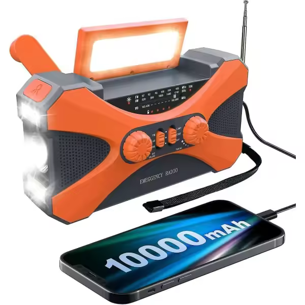 Radio de emergencia de 10 000 mA, generador de manivela multitifción, linterna solar, Radio meteorológica AM/FM portátil (apta para Cortes de Energía de emergencia, use en Exterior) - 1
