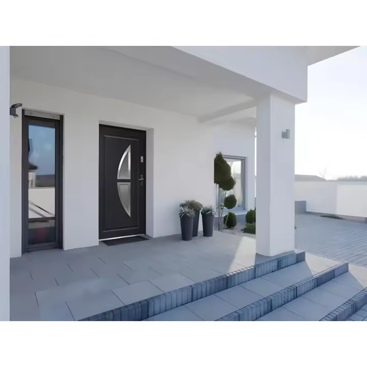 Vente-unique - Puerta de entrada de acero acristalada con inox Alt. 207 x Ancho 100 cm antracita - se abre hacia la izquierda COVAS - 1