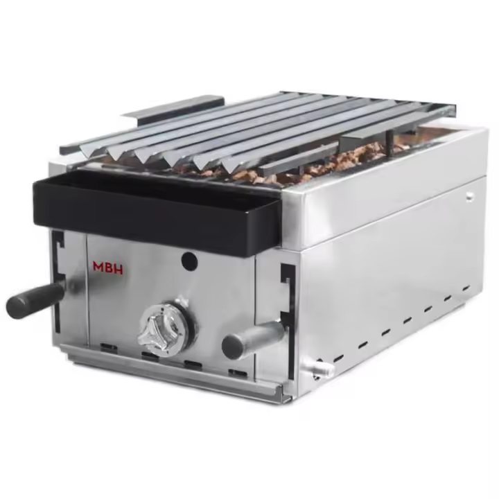 MBH - Barbacoa a gas profesional de piedra volcánica 35 cm económica para hostelería. Barbacoa industrial parrilla pavonada para bar, restaurante. - 1
