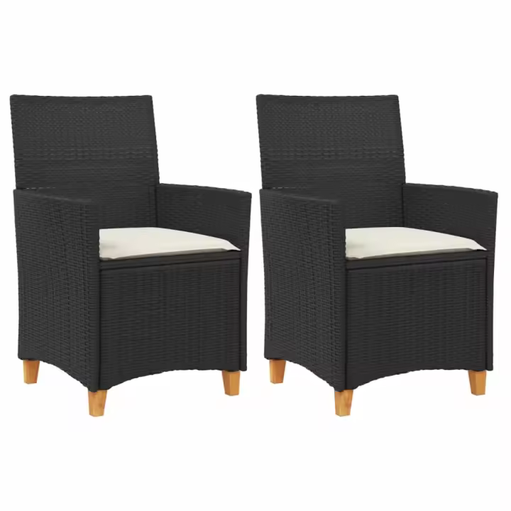 vidaXL Sillas de jardín con cojín 2 uds ratán PE negro y madera acacia - 1