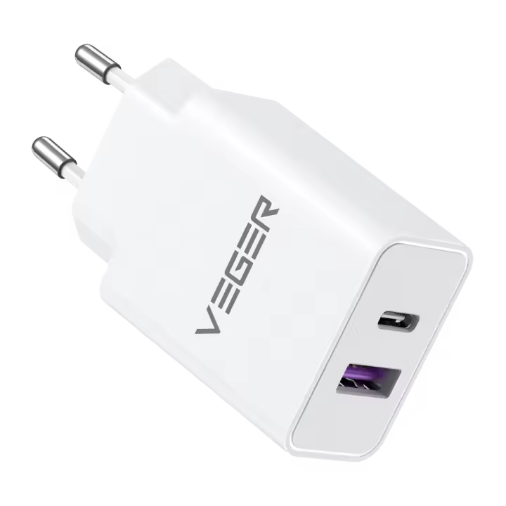 VEGER - Cargador USB - Potencia 30W - Carga rápida  - Salidas USB-A, USB-C - Color blanco - 1