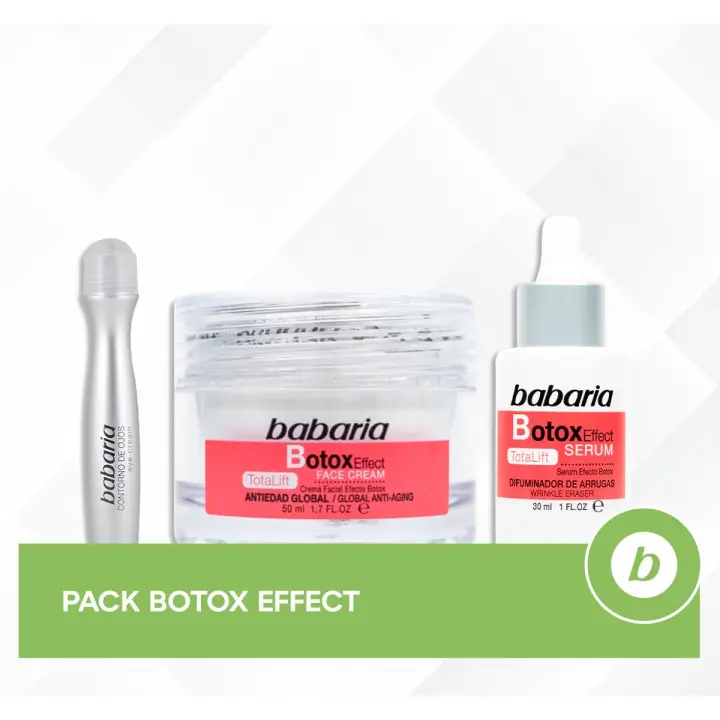 Babaria Pack Botox Effect: Crema Facial, Sérum y Contorno de Ojos con Roll-On para Suavidad, Hidratación y Mirada Descansada - 1