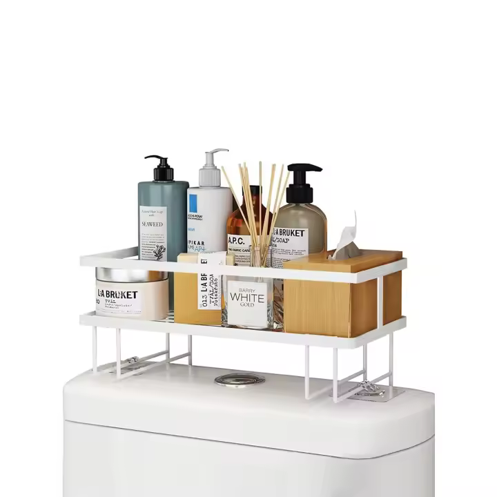 Vicyol S&D Estantería Baño Inodoro. Organizador Adhesivo con Ganchos y Balda para Almacenamiento de Accesorios y Papel Higiénico - 1