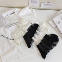 Calcetines De Verano Para Mujer Lolita Con Cristalina Delgada En Vidrio Y Encaje Francés Ruffle Al Final De La Rodilla Con Rayas De Corazón Translúcidos Para Niñas - details 3