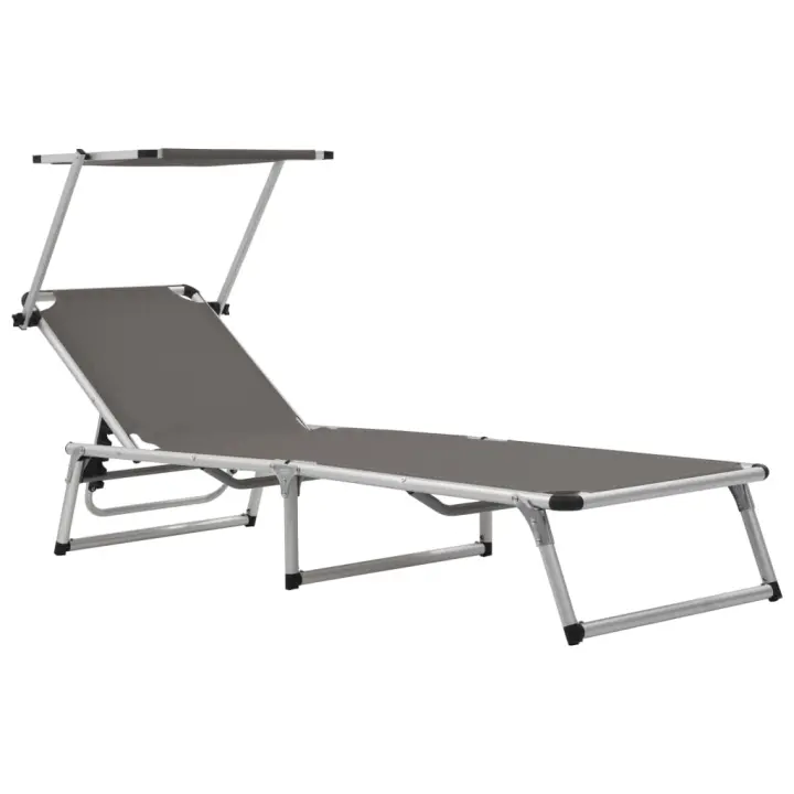 Tumbona plegable con Techo aluminio y textilene Gris - 1