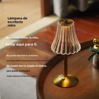Lámpara De Mesa Retro De Cristal Recargable LED Con Ambiente Lujo Iluminación Dimmable Para Dormitorio Lámpara De Noche Con Interruptor Táctil - details 14
