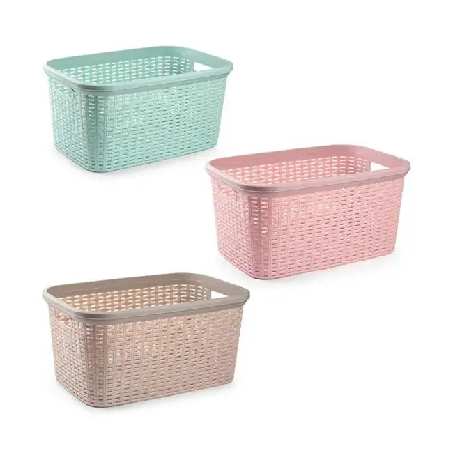 Cesta rectangular estilo colada 35 litros - 53,5x36x26,5 cm, plástico resistente al agua, asas laterales, color surtido - Plastic Forte - 1