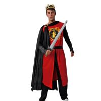 Disfraz medieval del Rey  Arturo Niño y Adultos, Rojo, con túnica, capa negra,pantalon  y cinturon,Disfraz medieval de Reina con Vestido roja y cinturon - details 2