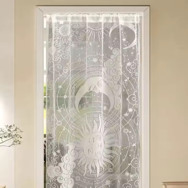 Cortina De Puerta Florida 72 Pulgadas Hilo Transparente Cortina De Voile Floral Semi-Transparente Filtración De Luz Estilo Japonés Y Coreano - 1