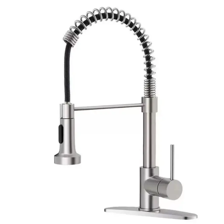 Grifo extraíble con cuerpo de acero inoxidable 304, manguera retráctil, modo caño múltiple, absorción magnética, revestimiento antihuellas, cartucho cerámico, sistema de filtración, base giratoria 360°, cocina, baño, doméstico - 1