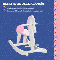 HOMCOM Caballito Balancín para Niños de 1-3 Años Caballo Mecedora de Madera con Manillar y Pedales Carga 50 kg 68x27x46,5 cm Blanco y Rosa - details 3
