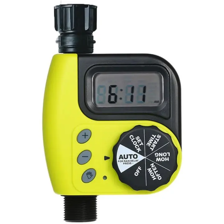 Temporizador de riego programable para manguera de jardín con función de riego manual por lluvia - Amarillo - 1