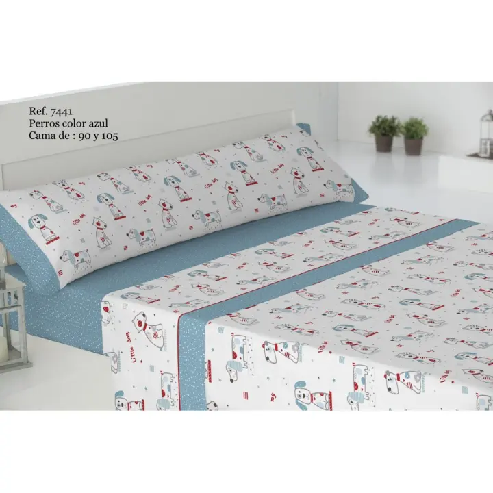 Sabana Gamberrito Kids Infantil Modelo 7441 Perritos azul 50/50 3 pzas - 1
