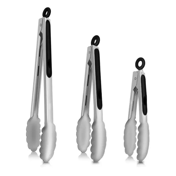 Pinza para alimentos de acero inoxidable de 9 pulgadas, pinza para barbacoa de 12 y 14 pulgadas, juego de tres piezas, pinza para pan multifuncional, pinza para filtro de aceite, pinza para alimentos - 1