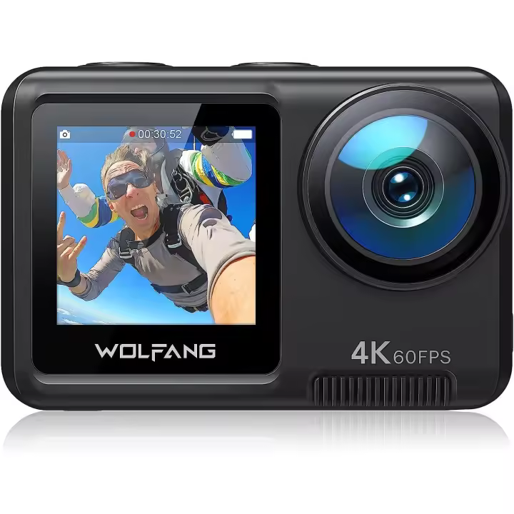 WOLFANG GA200 Action Cam 4K Cámara subacuática de 24MP WiFi 40M resistente al agua EIS estabilizador de imagen cámara de casco con pantalla táctil Gran angular de 170° (cargador, mando a distancia, 2 baterías y kit de accesorios) - 1