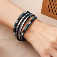 Pulsera De Cuero Genuino De Moda Con Hebillas Tejidas Y Cuentas Bohemias Para Mujer Y Adolescentes Cierre Magnético Hecho a Mano - details 18