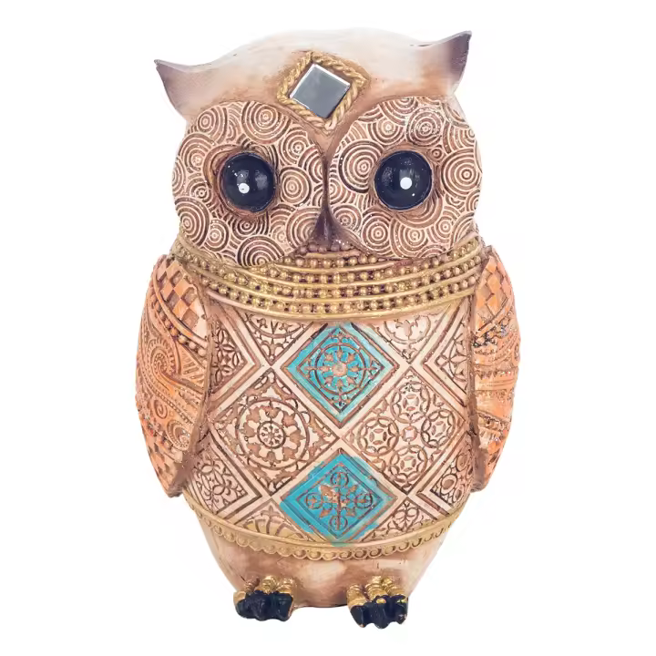 CAPRILO REGALOS & DECORACIÓN Figura Decorativa Étnica de Resina "Buho Cenefas". Adornos y Esculturas. Animales. Regalos Originales. Decoración Hogar. 8,50 x 6,50 x 12,50 cm. - 1