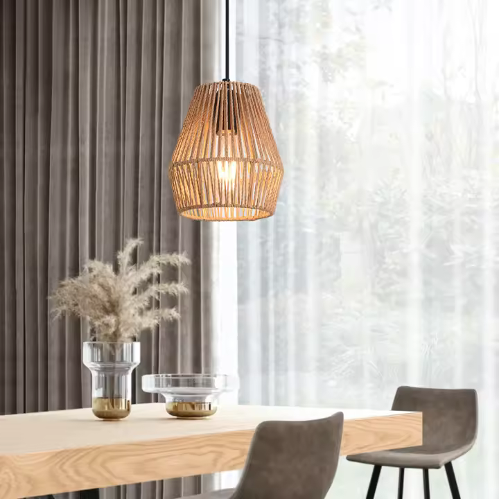 Lámpara colgante Liverpool metal + cuerda 160 x Ø 18 cm - Negro y Beige [lux.pro] - 1